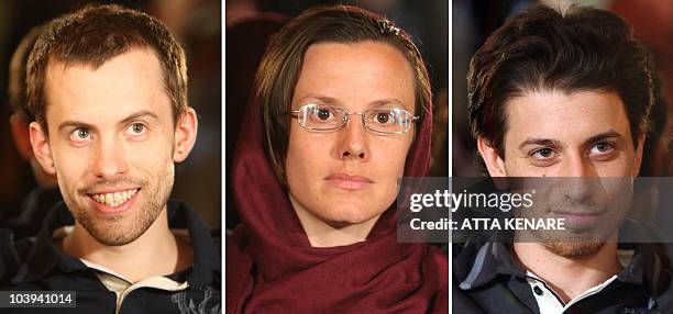 Picture combo shows detained US hikers Shane Bauer, Sarah Shourd and Josh Fattal during a meeting with their mothers in Tehran on May 20, 2010. Iran...