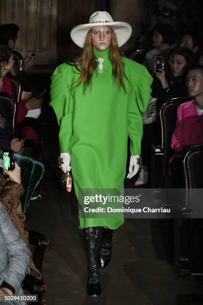 Model walks the runway at the Gucci show during Paris Fashion Week Spring/Summer 2019 on September 24, 2018 in Paris, France.