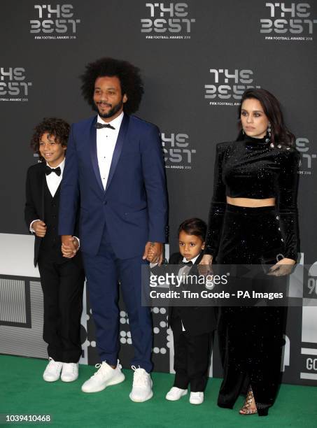 Marcelo with with wife Clarice Alvesand sons Enzo Gattuso Alves Vieira and Liam during the Best FIFA Football Awards 2018 at the Royal Festival Hall,...