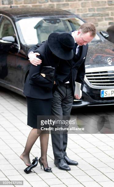 Prince Gustav and Carina Axelsson leave at the Evangelische Stadtkirche in Bad Berleburg, on March 21 after attending HH Prince Richard_s zu Sayn...
