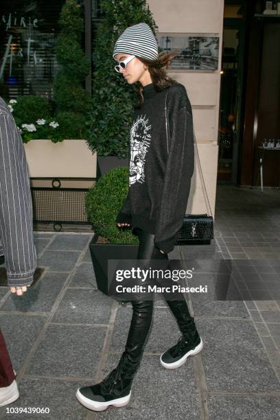 Model Kaia Gerber is seen on September 24, 2018 in Paris, France.