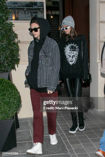 Model Kaia Gerber is seen on September 24, 2018 in Paris, France.