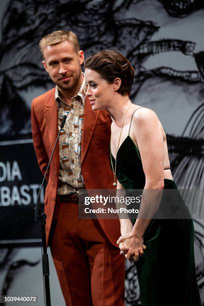 Ryan Gosling and Claire Foy attend the 'First Man' Red Carpet during the 66th San Sebastian International Film Festival on September 24, 2018 in San...