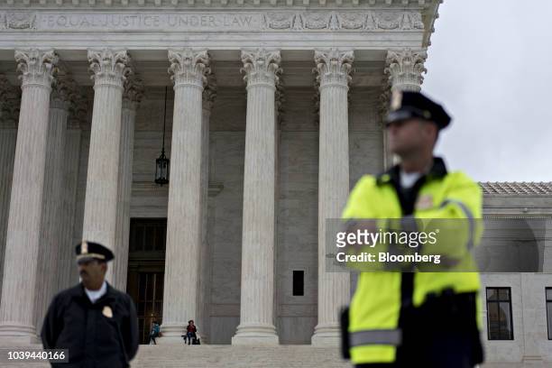 Supreme Court police stand outside the court in Washington, D.C., U.S., on Monday, Sept. 24, 2018. President Donald Trump said he backs Supreme Court...