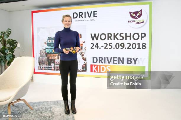 Former German swim olympic gold medalist Britta Steffen during the kids workshop 'Driven by Kids' hosted by Volkswagen AG at DRIVE Volkswagen Group...
