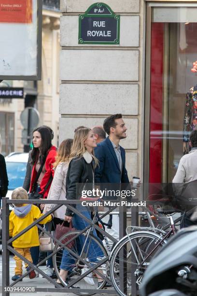 Actress Melissa Benoist and Chris Wood are seen strolling on Rue Royale on September 24, 2018 in Paris, France.