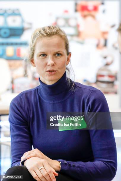 Former German swim olympic gold medalist Britta Steffen during the kids workshop 'Driven by Kids' hosted by Volkswagen AG at DRIVE Volkswagen Group...