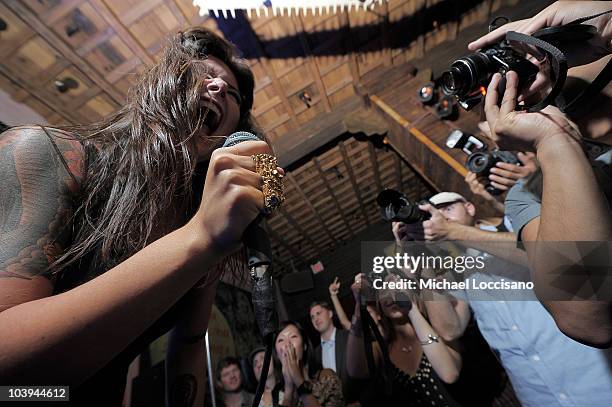 Alexis Krauss of Sleigh Bells performs during Lacoste L!VE at The Rose Bar at Gramercy Park Hotel on September 8, 2010 in New York City.