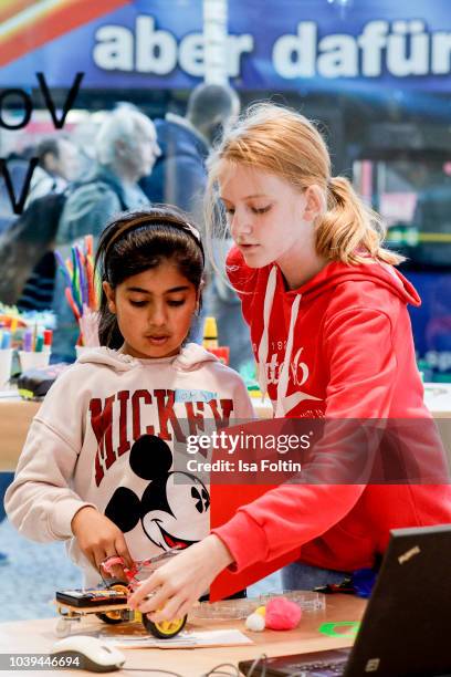 Arche kids during the kids workshop 'Driven by Kids' hosted by Volkswagen AG at DRIVE Volkswagen Group Forum on September 24, 2018 in Berlin, Germany.