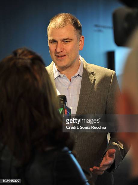 Artistic director of Bell Lightbox Noah Cowan is interviewed as he attends the Reitman Square Dedication held at TIFF Bell Lightbox during the 35th...