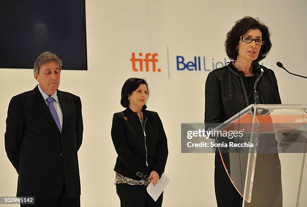 Director Ivan Reitman, Susan Michaels and Agi Mandel attend the Reitman Square Dedication held at TIFF Bell Lightbox during the 35th Toronto Film...