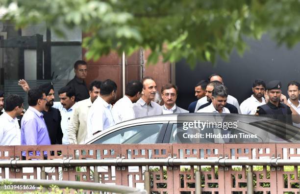 Senior Congress leader Ghulam Nabi Azad and others leave after a meeting with the Central Vigilance Commissioner , demanding registration of a case...