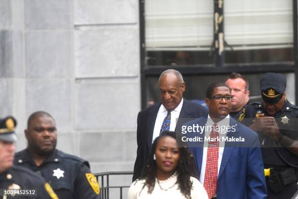 Bill Cosby departs the Montgomery County Courthouse on the first day of sentencing in his sexual assault trial on September 24, 2018 in Norristown,...