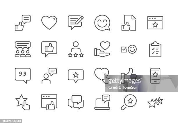 testimonials - regular line icons - happy customer stock illustrations