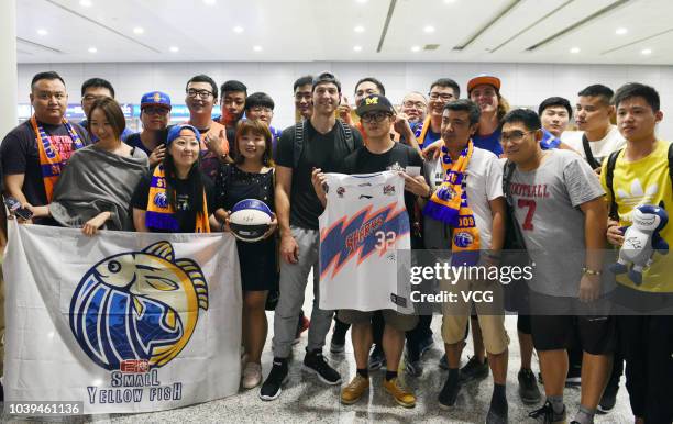 American basketball player Jimmer Fredette arrives for 2018/2019 CBA League match on September 17, 2018 in Shanghai, China.