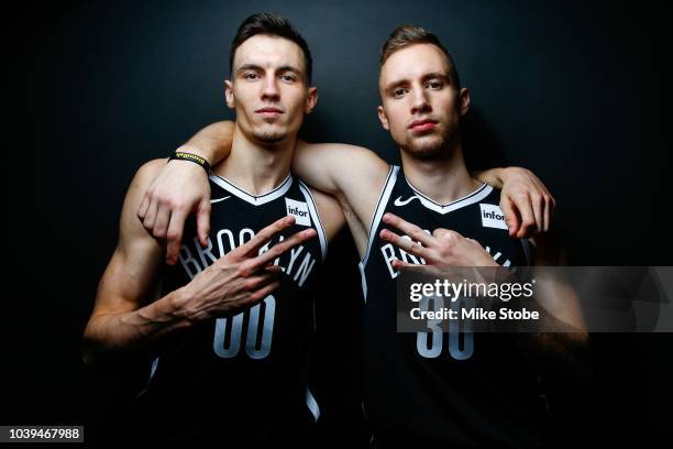 Dzanan Musa and Rodions Kurucs of the Brooklyn Nets poses for a portrait during Media Day at the HSS Training Facility on September 24, 2018 in New...