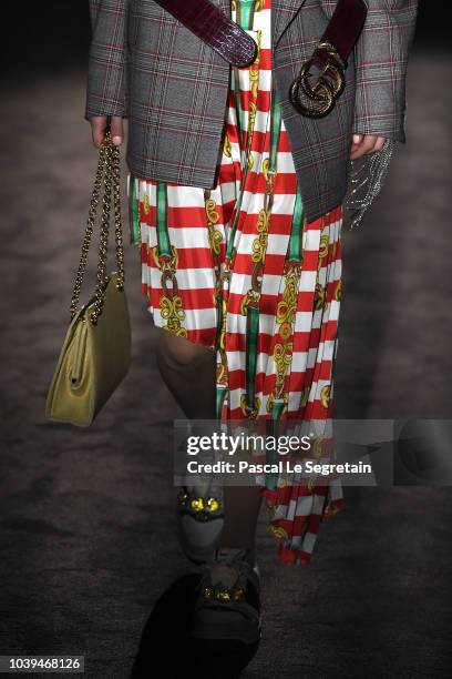 Model, detail, walks the runway at the Gucci show during Paris Fashion Week Spring/Summer 2019 on September 24, 2018 in Paris, France.