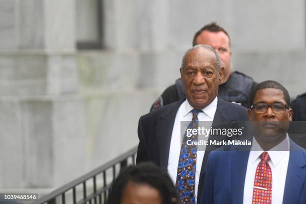 Bill Cosby departs the Montgomery County Courthouse on the first day of sentencing in his sexual assault trial on September 24, 2018 in Norristown,...