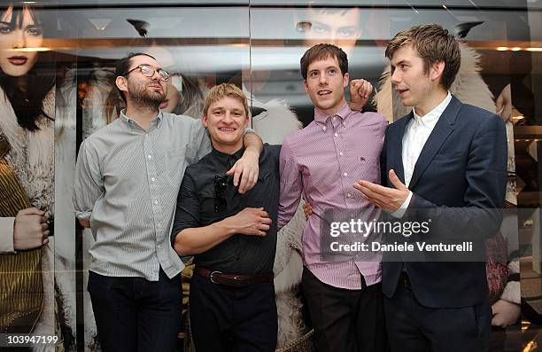 Edward Ibbotson, Dominic Sennet, Sam Fry and Micky Osment of the band Life In Film pose during the VOGUE Fashion's Night Out at the Burberry boutique...