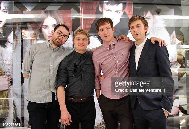 Edward Ibbotson, Dominic Sennet, Sam Fry and Micky Osment of the band Life In Film pose during the VOGUE Fashion's Night Out at the Burberry boutique...