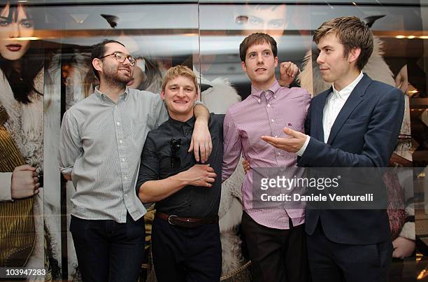 Edward Ibbotson, Dominic Sennet, Sam Fry and Micky Osment of the band Life In Film pose during the VOGUE Fashion's Night Out at the Burberry boutique...