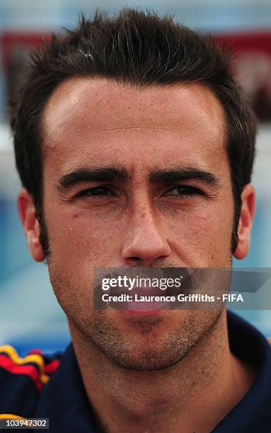 Jorge Vilda of Spain looks on during the FIFA U17 Women's World Cup match between New Zealand and Spain at the Ato Boldon Stadium on September 9,...