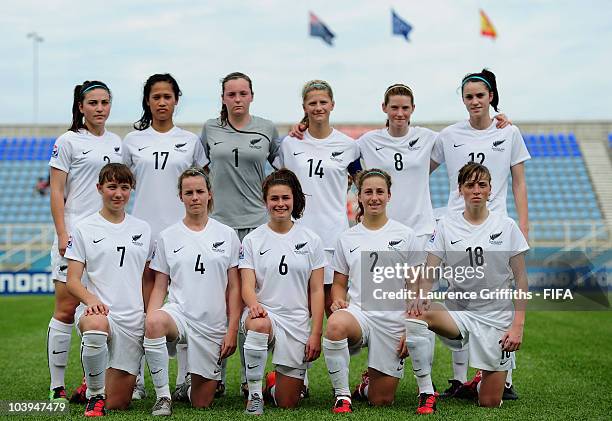 The New Zealand Team line up during the FIFA U17 Women's World Cup match between New Zealand and Spain at the Ato Boldon Stadium on September 9, 2010...