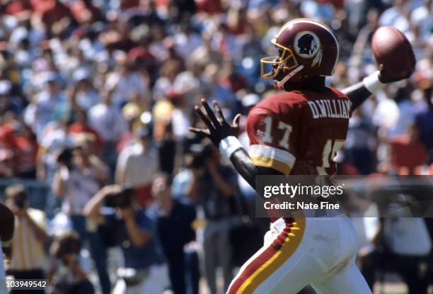 Quarterback Doug Williams of the Washington Redskins in a 21 to 20 loss to the Atlanta Falcons on September 28, 1987 at Fulton County Stadium in...