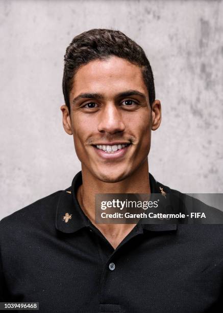 Raphael Varane of France and Real Madrid poses for a portrait prior to The Best FIFA Football Awards at London Marriott Hotel County Hall on...