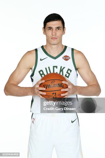 Ersan Llyasova of the Milwaukee Bucks poses for a portrait during Milwaukee Bucks Media Day at Fiserv Forum on September 24, 2018 in Milwaukee,...