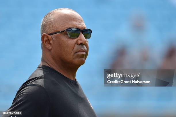 Head coach Marvin Lewis of the Cincinnati Bengals during their game against the Carolina Panthers at Bank of America Stadium on September 23, 2018 in...