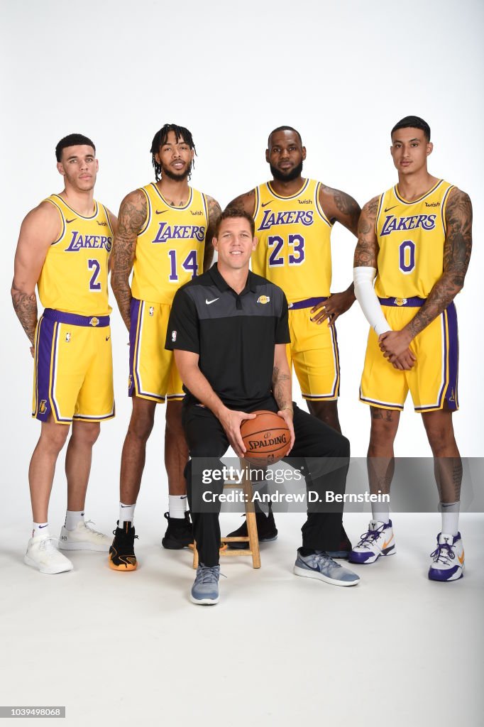 2018 Lakers Roster Lonzo Ball Brandon Ingram LeBron James Kyle Kuzma and Head Coach Luke ...