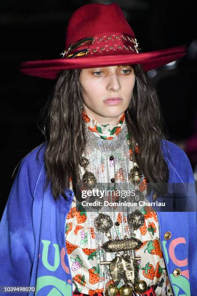 Model, detail, walks the runway at the Gucci show during Paris Fashion Week Spring/Summer 2019 on September 24, 2018 in Paris, France.