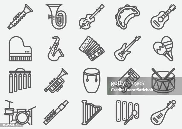 ilustrações de stock, clip art, desenhos animados e ícones de musical instrument line icons - trompete