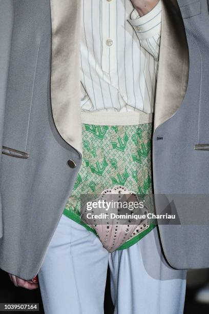 Model, detail, walks the runway at the Gucci show during Paris Fashion Week Spring/Summer 2019 on September 24, 2018 in Paris, France.