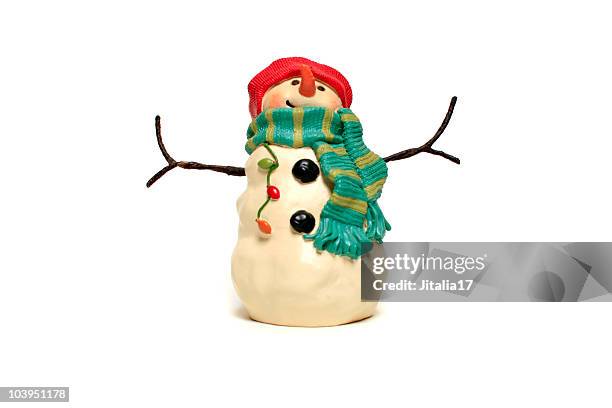 retro snowman image - figurine isolated on white background - snowman isolated stock pictures, royalty-free photos & images