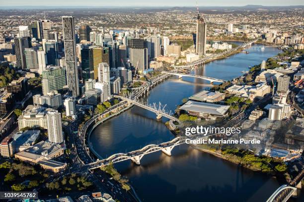 a view of brisbane city from a helicopter - brisbane city foto e immagini stock