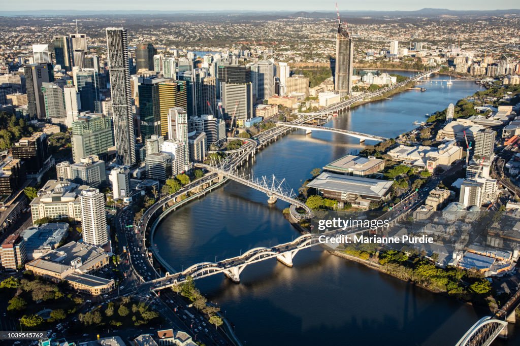 A view of Brisbane city from a helicopter