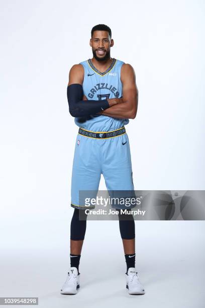 Garrett Temple of the Memphis Grizzlies poses for a portrait during Memphis Grizzlies Media Day on September 24, 2018 at FedExForum in Memphis,...
