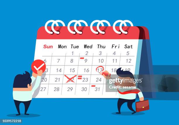 businessman planning dates and plans - 2018 calendar stock illustrations