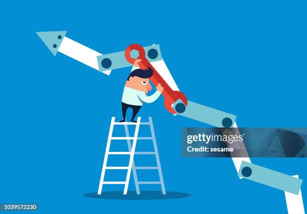 businessman repairing arrow - tighten stock illustrations