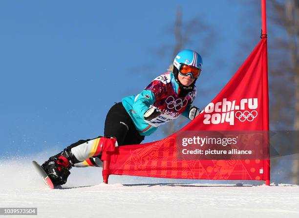 Selina Joerg of Germany in action during the Ladies' Snowboard Parallel Slalom of the Snowboard event in Rosa Khutor Extreme Park at the Sochi 2014...