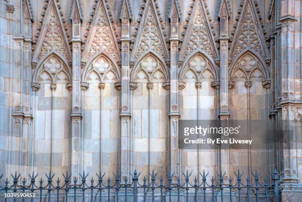 part of the facade of barcelona cathedral - barcelona cathedral stock pictures, royalty-free photos & images