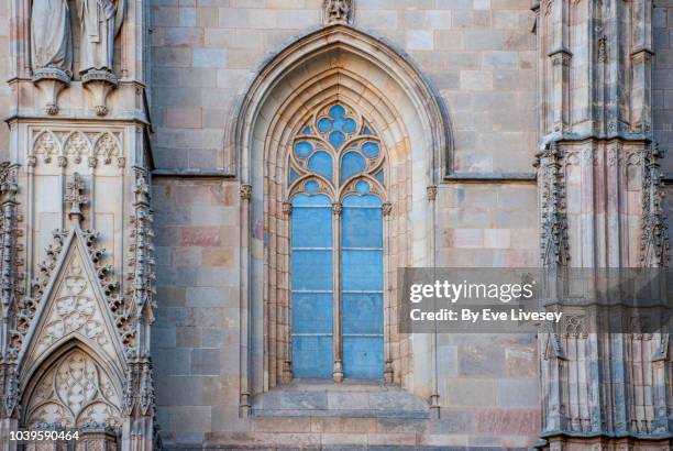 part of the facade of barcelona cathedral - gothic fotografías e imágenes de stock