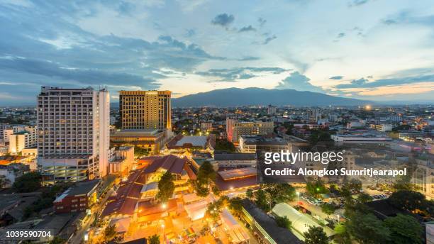 night view of chiangmai cityscape with doi suthep, chiangmai ,thailand. - chiang mai province stock pictures, royalty-free photos & images