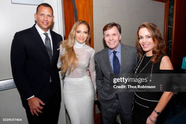 Alex Rodriguez, Jennifer Lopez, Bob Costas, and Jill Sutton attend the 33rd Annual Great Sports Legends Dinner, which raised millions of dollars for...