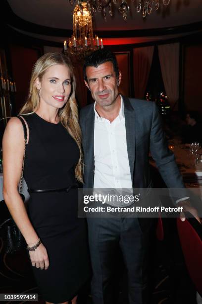 Football Player Luis Figo and his wife Helen Svedin attend "Ryder Cup Dinner" at Fouquet's Barriere on September 24, 2018 in Paris, France.