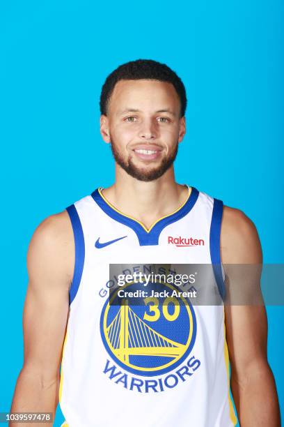 Stephen Curry of the Golden State Warriors during Media Day on September 24, 2018 at the Warriors Practice Facility in Oakland, California. NOTE TO...