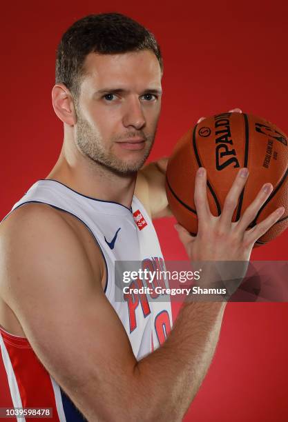 Jon Leuer of the Detroit Pistons poses for a portrait during Media Day at Little Caesars Arena on September 24, 2018 in Detroit, Michigan. NOTE TO...