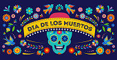 Day of the dead, Dia de los muertos background, banner and greeting card concept with sugar skull.